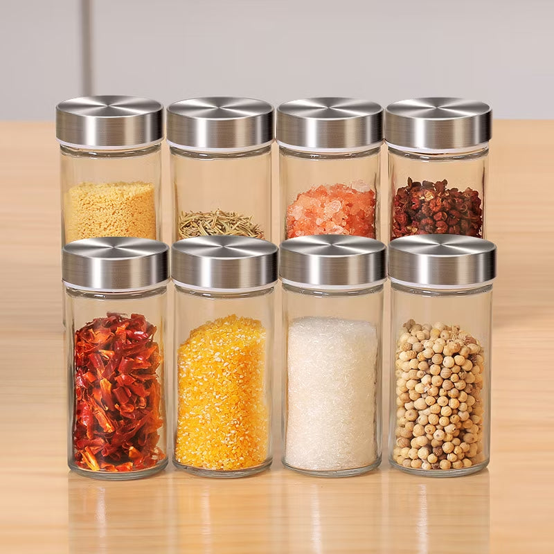Stainless Steel 16 pcs Jars Rotating Spice Jar Rack Set Seasoning Stand Holder Condiment Salt Pepper Shaker Kitchen Tools