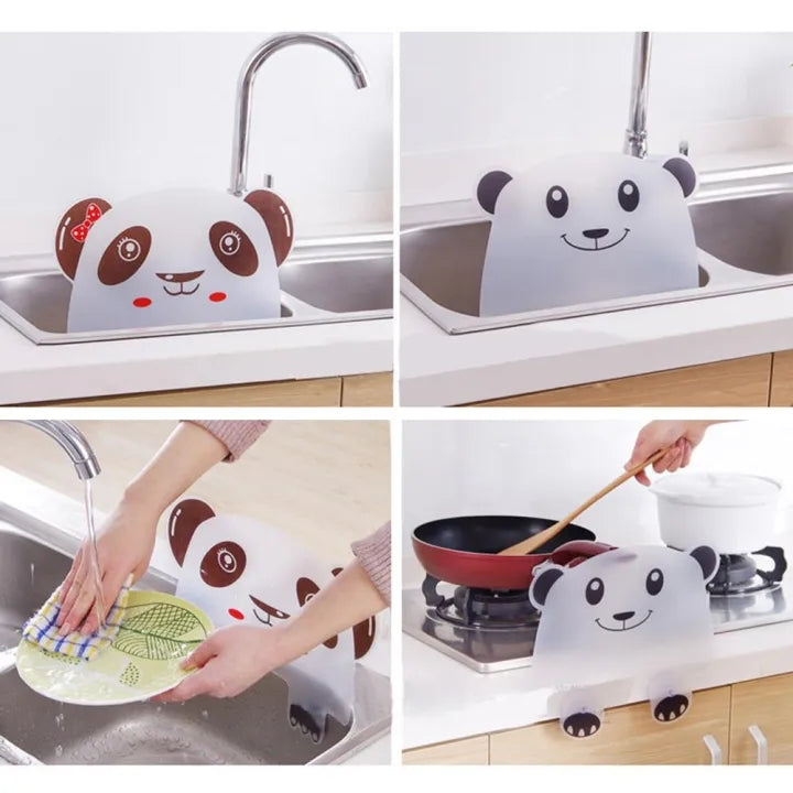 Cute Panda Water Splash Guard Baffle Plate with Suction Cups for Sink or Basin Kitchen Organizer