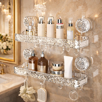 Acrylic Wall-Mounted Bathroom Storage Rack, Suction Cup Storage Shelf Without Drilling, Bathroom Organizer, Sink And Vanity Storage Rack