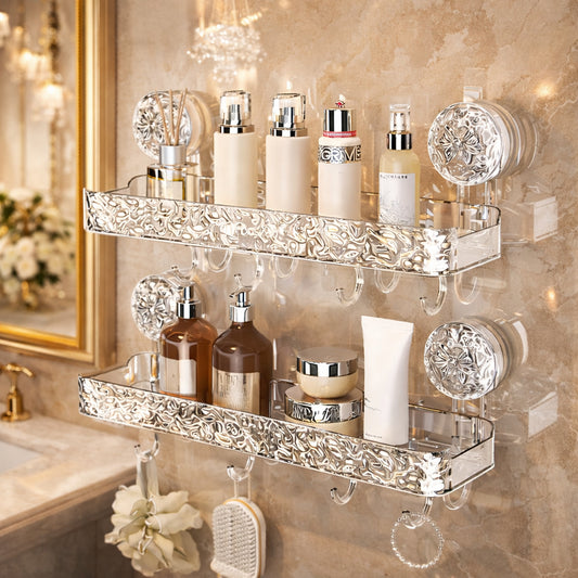 Acrylic Wall-Mounted Bathroom Storage Rack, Suction Cup Storage Shelf Without Drilling, Bathroom Organizer, Sink And Vanity Storage Rack