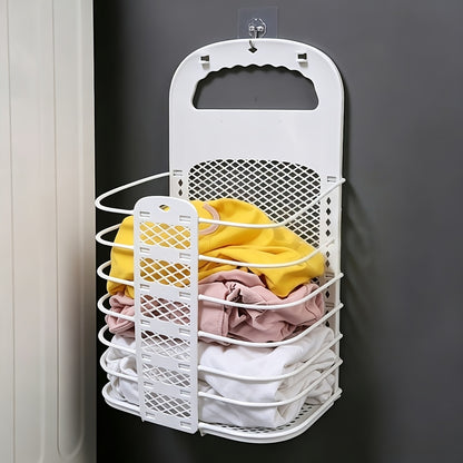 Foldable Plastic Hanging Laundry Basket for Bathroom Kids Dirty Clothes Storage Rack Wall Mounted Stand for Dirty Cloths Organize Laundry Basket for Hanging Dirty Clothes