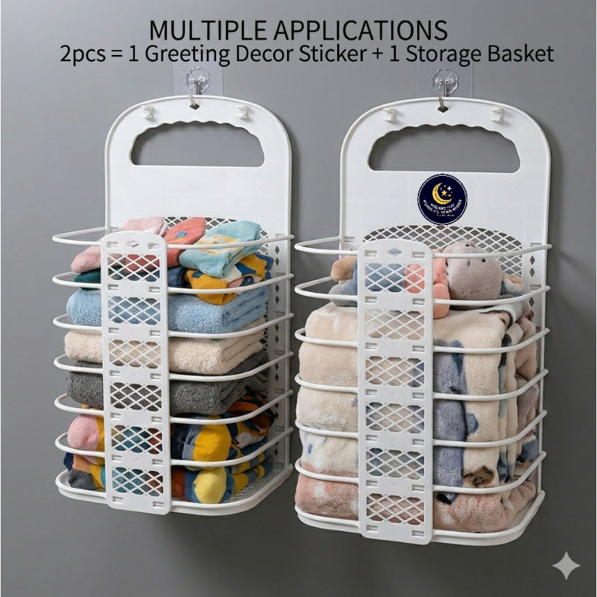Foldable Plastic Hanging Laundry Basket for Bathroom Kids Dirty Clothes Storage Rack Wall Mounted Stand for Dirty Cloths Organize Laundry Basket for Hanging Dirty Clothes