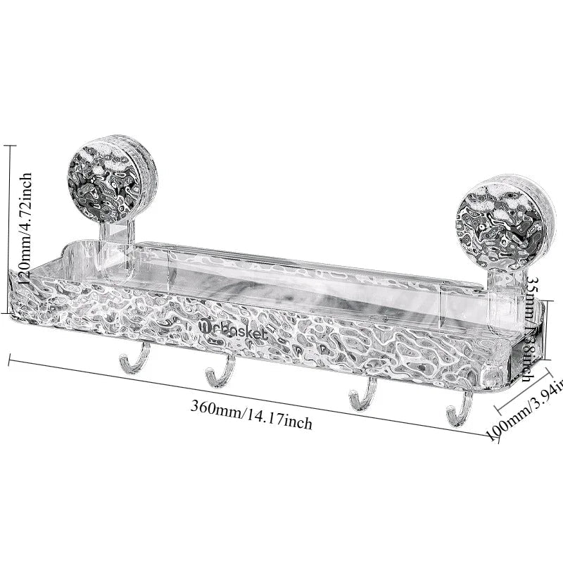 Acrylic Wall-Mounted Bathroom Storage Rack, Suction Cup Storage Shelf Without Drilling, Bathroom Organizer, Sink And Vanity Storage Rack
