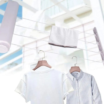 4 Line Retractable Clothesline with Hooks, Adjustable Telescopic Clothesline Rope Extendable Reel Airer Nylon Clothesline Indoor Outdoor Wall Hanger Laundry Rope Clothes Drying Rack Washing
