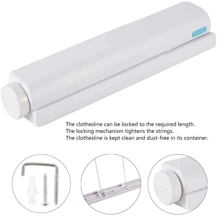 4 Line Retractable Clothesline with Hooks, Adjustable Telescopic Clothesline Rope Extendable Reel Airer Nylon Clothesline Indoor Outdoor Wall Hanger Laundry Rope Clothes Drying Rack Washing