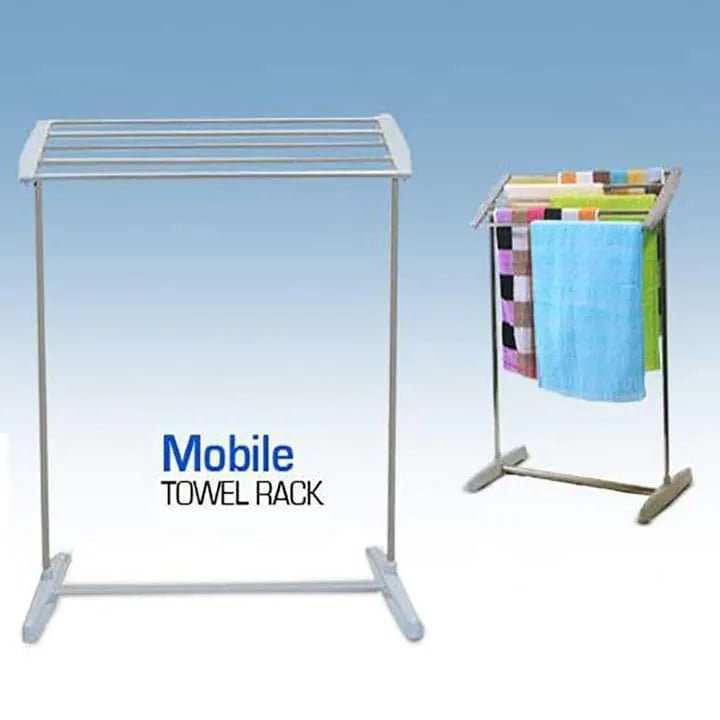 Mobile Towel Cloth Drying Rack Stand 5 Stainless Steel Bar Flexible Easy to Install Save Space Towel Cloth Rack for Drying Holder Towel Stand Foldable Balcony Towel Stand, Save Space Rack for Cloth Drying Holder | Mini Cloth Drying Rack Indoor and Outdoor