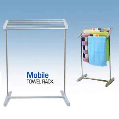 Mobile Towel Cloth Drying Rack Stand 5 Stainless Steel Bar Flexible Easy to Install Save Space Towel Cloth Rack for Drying Holder Towel Stand Foldable Balcony Towel Stand, Save Space Rack for Cloth Drying Holder | Mini Cloth Drying Rack Indoor and Outdoor