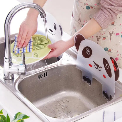 Cute Panda Water Splash Guard Baffle Plate with Suction Cups for Sink or Basin Kitchen Organizer