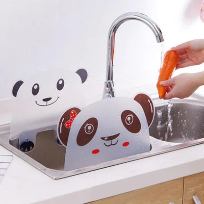 Cute Panda Water Splash Guard Baffle Plate with Suction Cups for Sink or Basin Kitchen Organizer