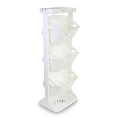 3 Layers Basket Rolling Multi Purpose Basket Hamper, Plastic Fruit Vegetable Storage