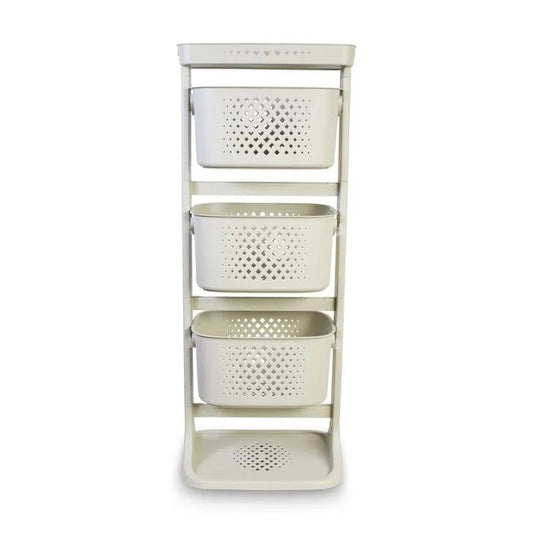 3 Layers Basket Rolling Multi Purpose Basket Hamper, Plastic Fruit Vegetable Storage