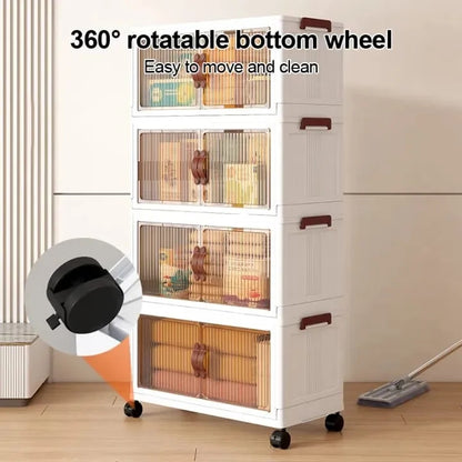 4 tier Flip Top Foldable Storage Cabinet Multi-Purpose Rolling Storage Box Foldable Clothes Cabinet for Bedroom Kitchen Organization