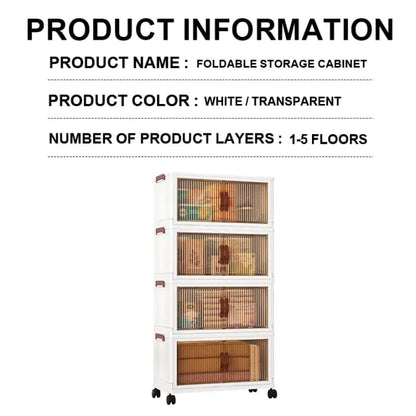 4 tier Flip Top Foldable Storage Cabinet Multi-Purpose Rolling Storage Box Foldable Clothes Cabinet for Bedroom Kitchen Organization