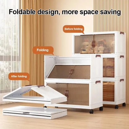 4 tier Flip Top Foldable Storage Cabinet Multi-Purpose Rolling Storage Box Foldable Clothes Cabinet for Bedroom Kitchen Organization