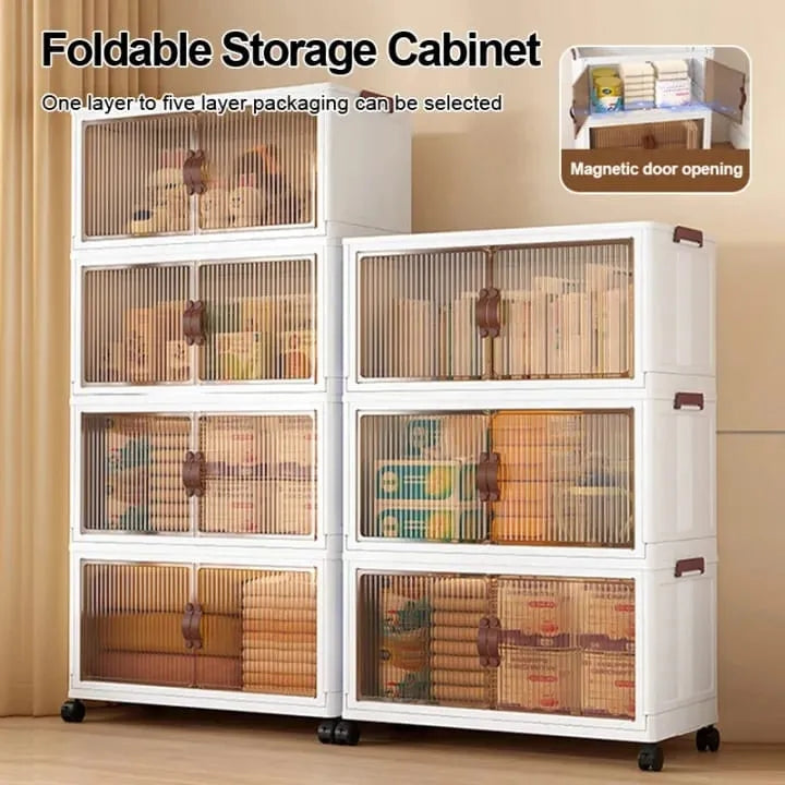 4 tier Flip Top Foldable Storage Cabinet Multi-Purpose Rolling Storage Box Foldable Clothes Cabinet for Bedroom Kitchen Organization