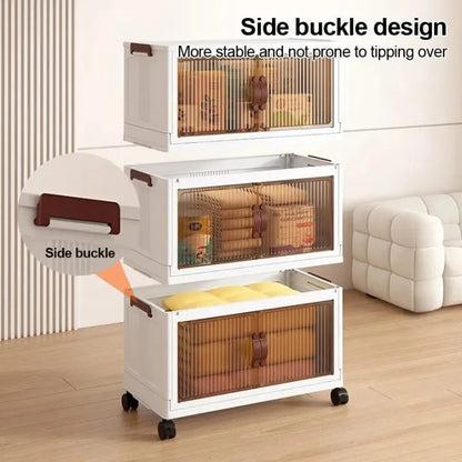 4 tier Flip Top Foldable Storage Cabinet Multi-Purpose Rolling Storage Box Foldable Clothes Cabinet for Bedroom Kitchen Organization