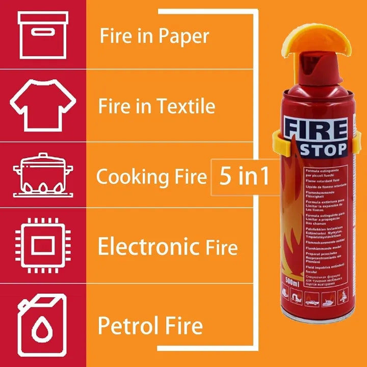 Fire Spray, Car Fire Extinguisher, Stay Safe 5-in-1 Fire Extinguisher, Extinguishing Water Based Spray, For Home, Kitchen, Car, Garage, Boat, Easy to Carry (500ML