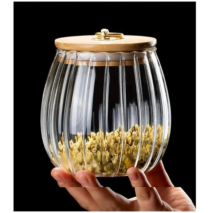 Glass Airtight Jars with Wooden Lid and Handle