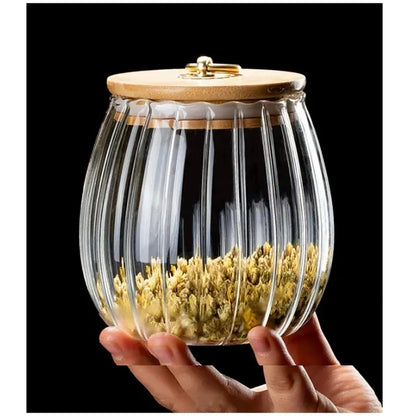Glass Airtight Jars with Wooden Lid and Handle