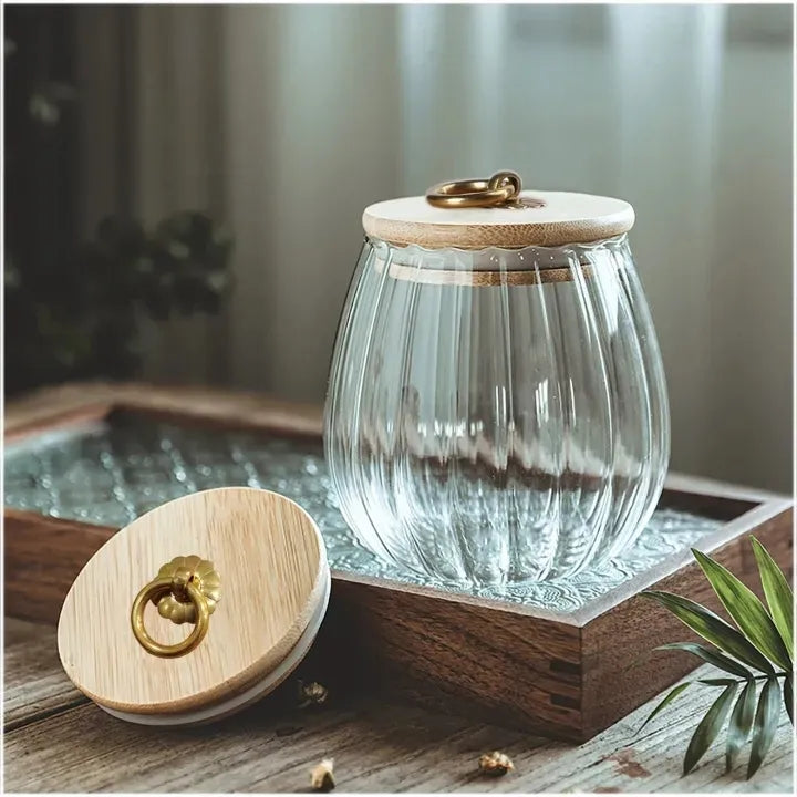 Glass Airtight Jars with Wooden Lid and Handle