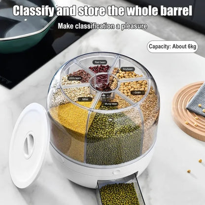 5kg Grid Round Food Dispenser 360° Rotating Food Bucket Transparent Rice Storage Container Rotatable Dry Food Fruit Cereal Storage Box Sealed Rice Storage Container with Lid for Home and Kitchen