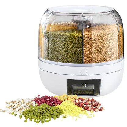5kg Grid Round Food Dispenser 360° Rotating Food Bucket Transparent Rice Storage Container Rotatable Dry Food Fruit Cereal Storage Box Sealed Rice Storage Container with Lid for Home and Kitchen