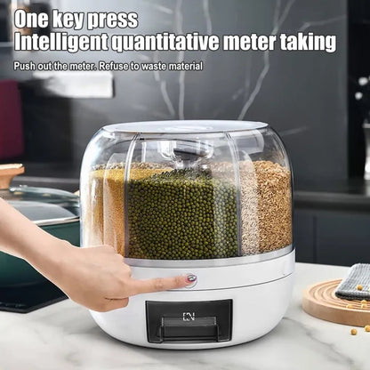5kg Grid Round Food Dispenser 360° Rotating Food Bucket Transparent Rice Storage Container Rotatable Dry Food Fruit Cereal Storage Box Sealed Rice Storage Container with Lid for Home and Kitchen