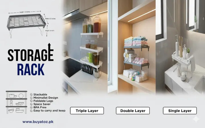 3-Tier Kitchen Counter Storage Rack Space-Saving Multi-Layer Organizer Shelf for Kitchen, Spices & Containers