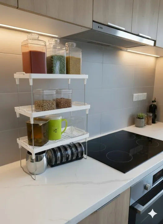 3-Tier Kitchen Counter Storage Rack Space-Saving Multi-Layer Organizer Shelf for Kitchen, Spices & Containers