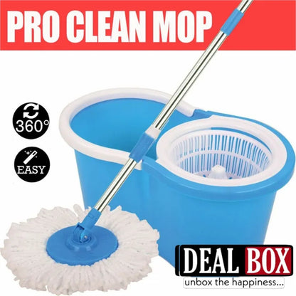 360° Spin Magic Mop Bucket Set with Stainless Steel Wringer and Microfiber Mop Head