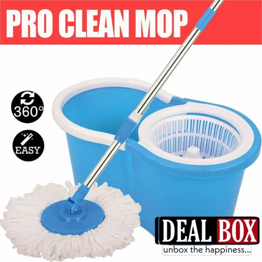 360° Spin Magic Mop Bucket Set with Stainless Steel Wringer and Microfiber Mop Head