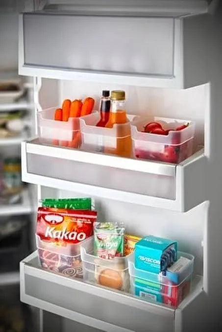 4 Piece Fridge Door Organizer Storage Bins, Clear Plastic Food Storage Containers for Fruits, Vegetables, Spices, and Snacks, BPA-Free, Space-Saving, Easy to Clean
