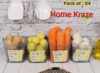 4 Piece Fridge Door Organizer Storage Bins, Clear Plastic Food Storage Containers for Fruits, Vegetables, Spices, and Snacks, BPA-Free, Space-Saving, Easy to Clean
