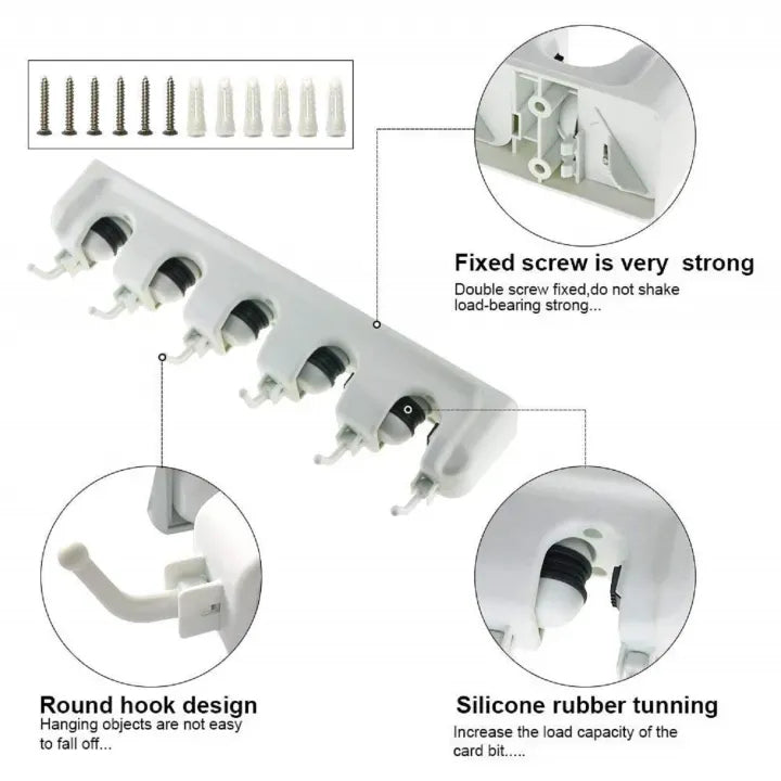 5 in 1 Wall Hanger Storage Mounted Holder Organizer Rack Broom Mops Kitchen Tools Brush