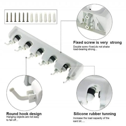 5 in 1 Wall Hanger Storage Mounted Holder Organizer Rack Broom Mops Kitchen Tools Brush