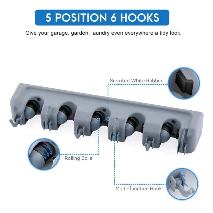 5 in 1 Wall Hanger Storage Mounted Holder Organizer Rack Broom Mops Kitchen Tools Brush