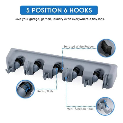 5 in 1 Wall Hanger Storage Mounted Holder Organizer Rack Broom Mops Kitchen Tools Brush
