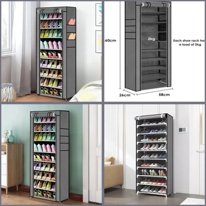 9 Tier Shoe Rack Stand Cabinet with Nonwoven Fabric Cover Shoe Shelf Storage Organizer