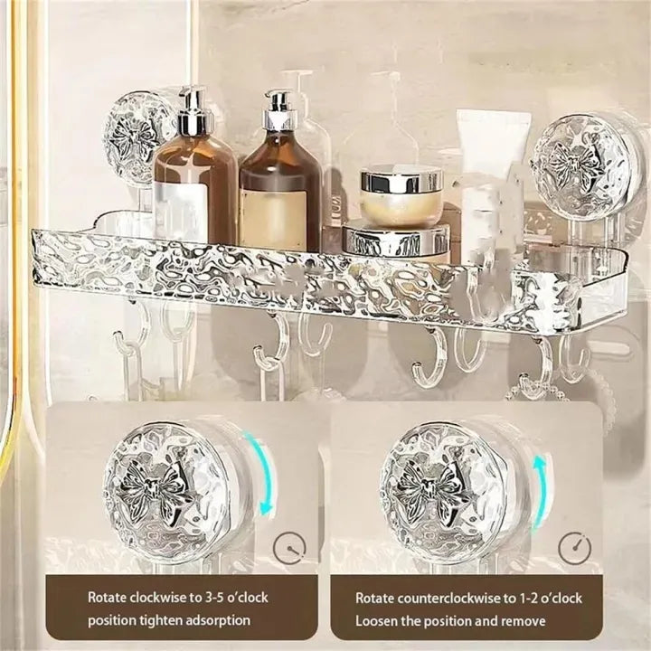 Acrylic Wall-Mounted Bathroom Storage Rack, Suction Cup Storage Shelf Without Drilling, Bathroom Organizer, Sink And Vanity Storage Rack