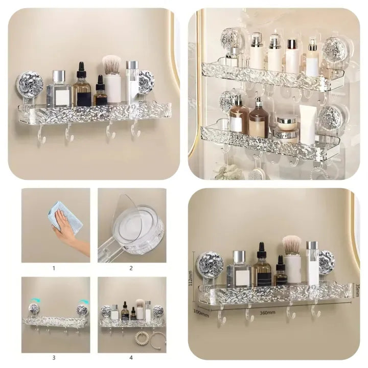 Acrylic Wall-Mounted Bathroom Storage Rack, Suction Cup Storage Shelf Without Drilling, Bathroom Organizer, Sink And Vanity Storage Rack