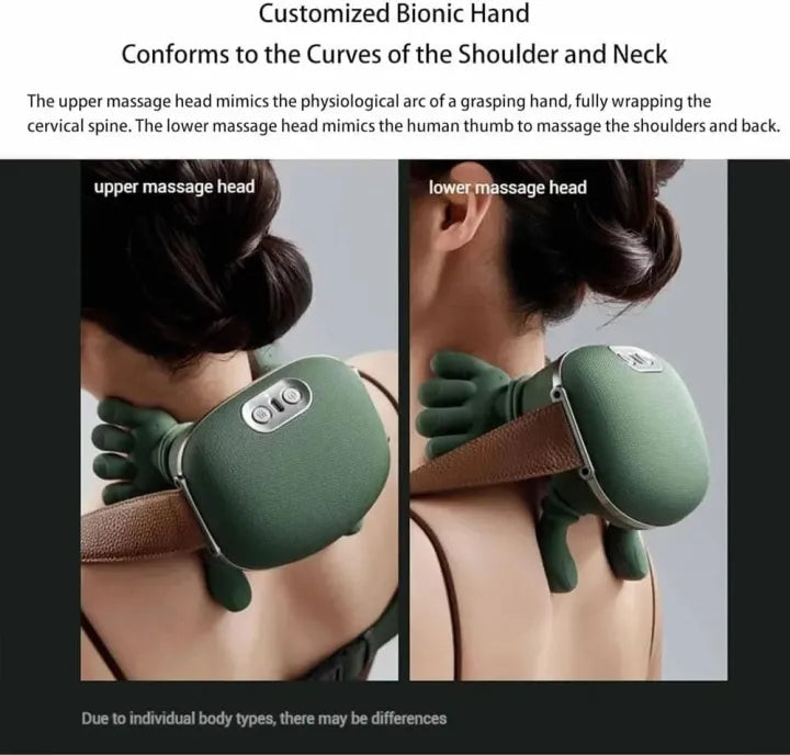Bionic Heated Massager, Wireless Portable Shiatsu Neck and Back Massager, Electric Deep Tissue 4D Kneading Massage, Simulated Human Hand Design for Pain Relief and Muscle Relax