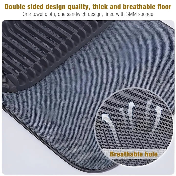 Dish Drying Mat, Removable Dish Rack Tray, Dish Rack & Drying Mat for Kitchen Countertop, Sink - Drain and Dry Wine Glasses, Bowls and Dishes