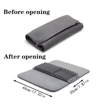 Dish Drying Mat, Removable Dish Rack Tray, Dish Rack & Drying Mat for Kitchen Countertop, Sink - Drain and Dry Wine Glasses, Bowls and Dishes
