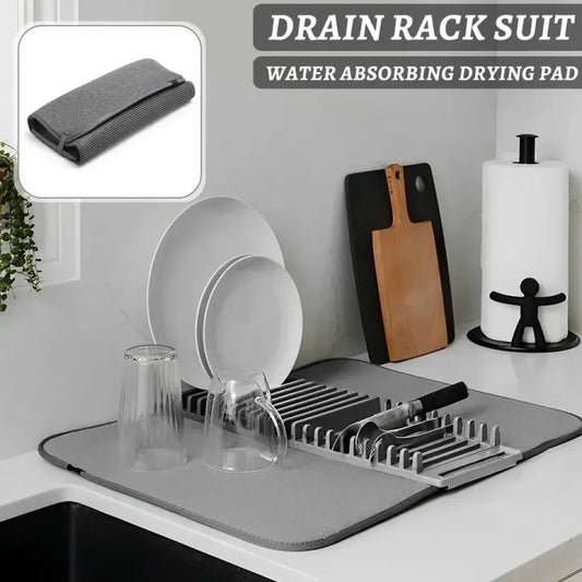 Dish Drying Mat, Removable Dish Rack Tray, Dish Rack & Drying Mat for Kitchen Countertop, Sink - Drain and Dry Wine Glasses, Bowls and Dishes