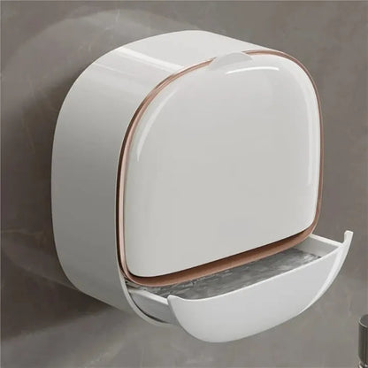 Luxury Soap Holder with Drain Tray, Waterproof Soap Dish with Drainage Box, Soap Box, Soap Dish with Lid, Wall Mounted Drain Soap Box with Flip Lid for Bathroom