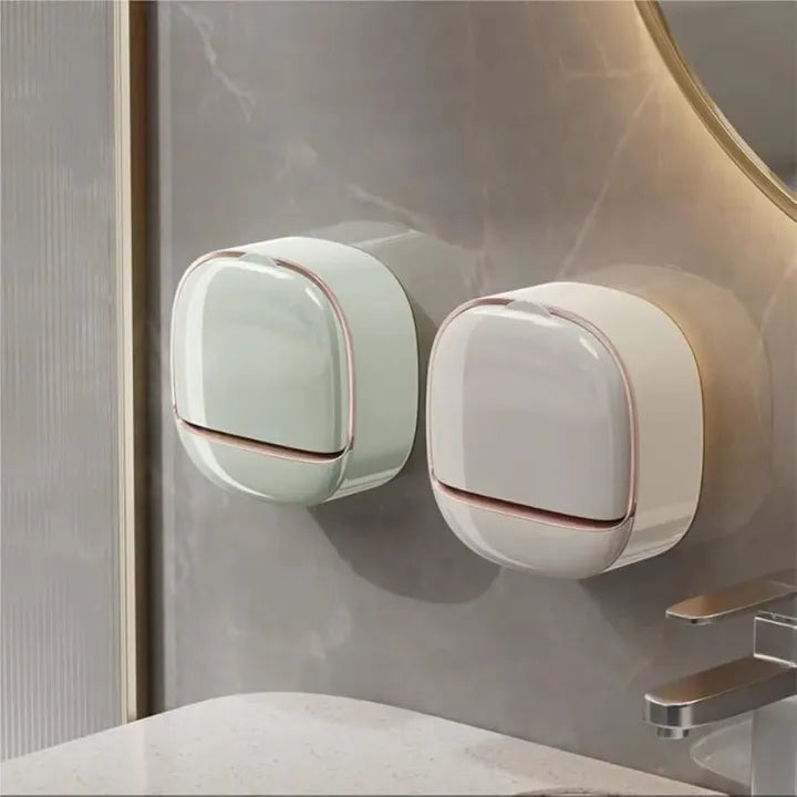 Luxury Soap Holder with Drain Tray, Waterproof Soap Dish with Drainage Box, Soap Box, Soap Dish with Lid, Wall Mounted Drain Soap Box with Flip Lid for Bathroom