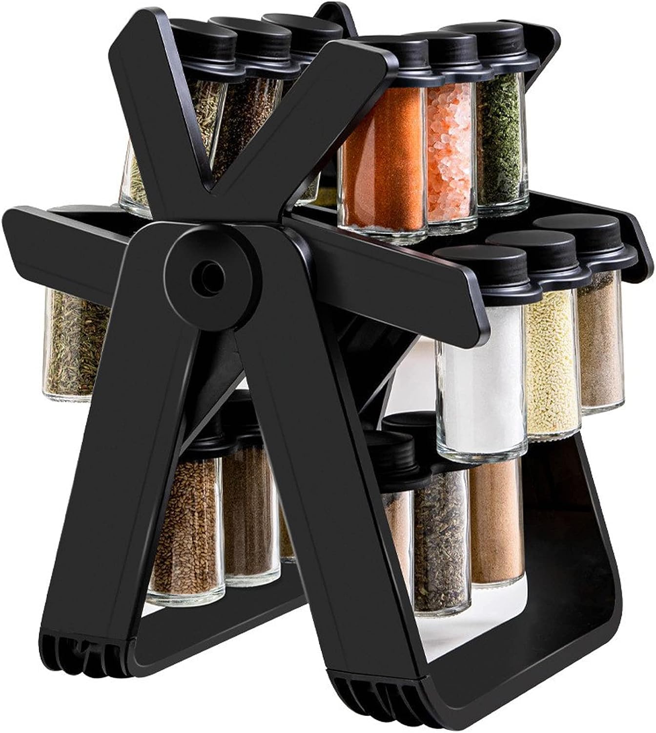 Rotating Kitchen Rack, Hanging Spice Rack Organizer Holder with 18 Spice Jars, Practical Spice Bottle for Countertop, Kitchen Cabinet