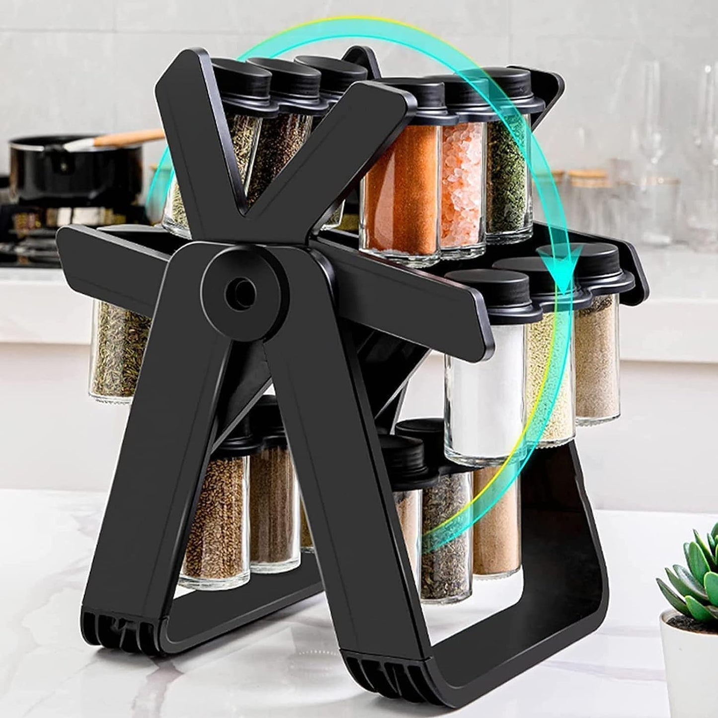 Rotating Kitchen Rack, Hanging Spice Rack Organizer Holder with 18 Spice Jars, Practical Spice Bottle for Countertop, Kitchen Cabinet