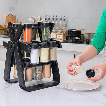 Rotating Kitchen Rack, Hanging Spice Rack Organizer Holder with 18 Spice Jars, Practical Spice Bottle for Countertop, Kitchen Cabinet