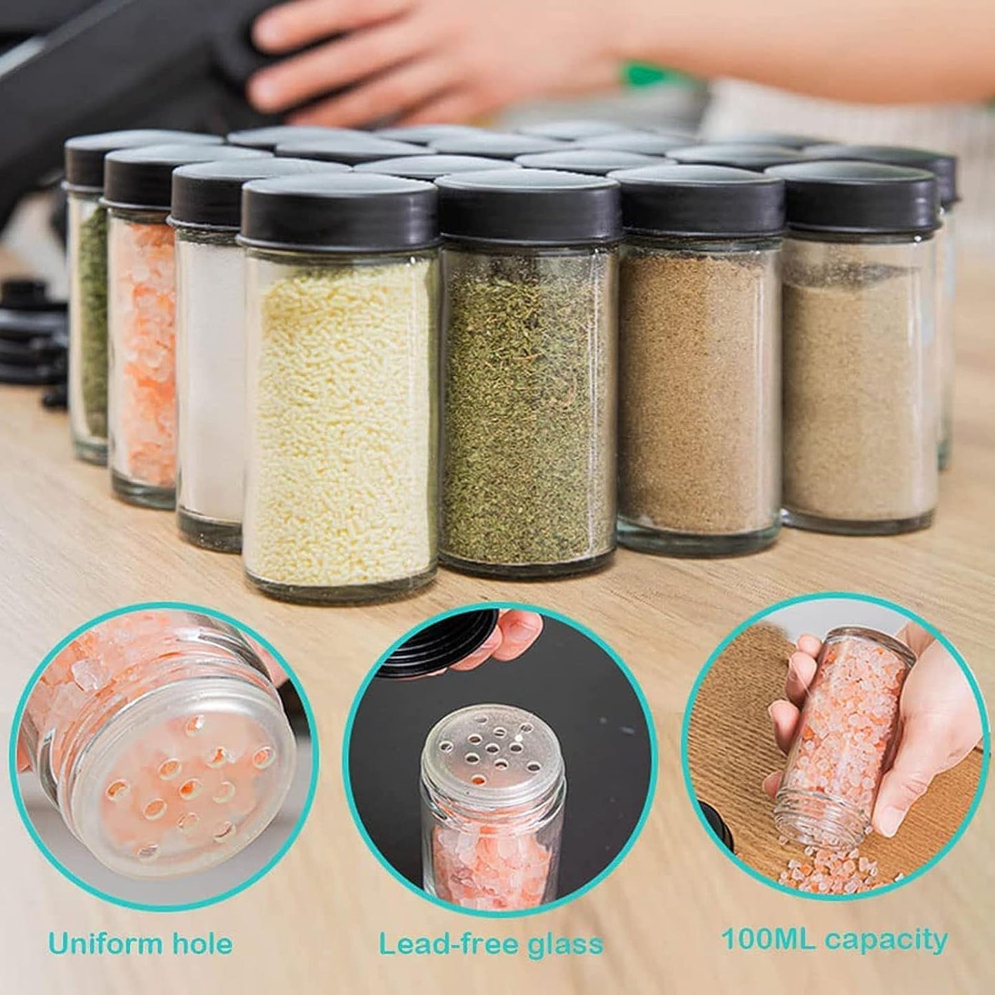 Rotating Kitchen Rack, Hanging Spice Rack Organizer Holder with 18 Spice Jars, Practical Spice Bottle for Countertop, Kitchen Cabinet